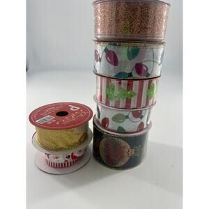 Christmas Ribbon Package Wrapping Bows 7 Spools Gift Wrap Santa Holiday 4 New